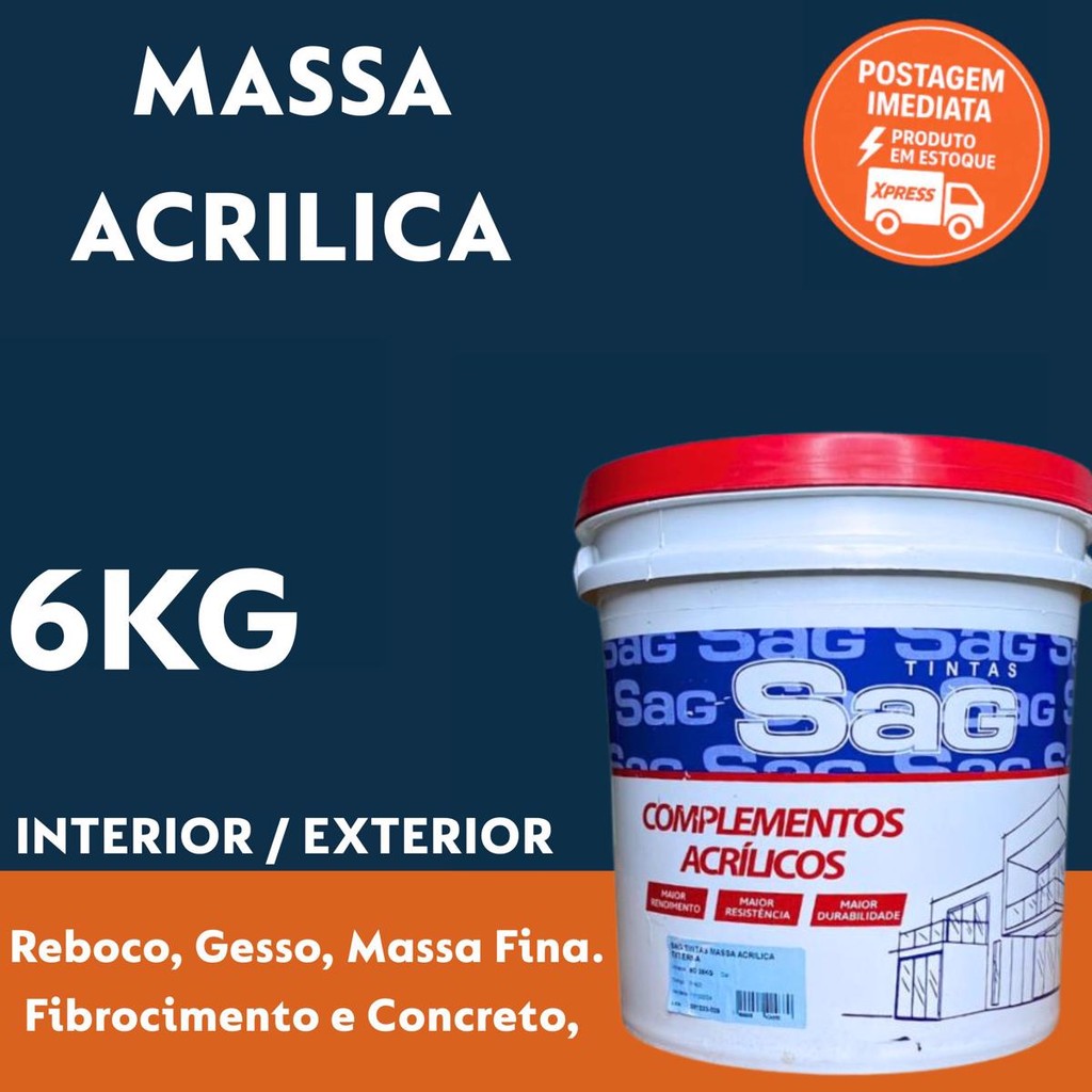 MASSA ACRILICA PVA GESSO FIBROCIMENTO REBOCO 6KG  SAG em Oferta na Shopee