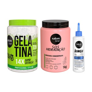 Kit com Gelatina Super Definição + Tônico Fortalecedor + Máscara SOS Hidratação Turbinada Salon Line em Oferta na Shopee