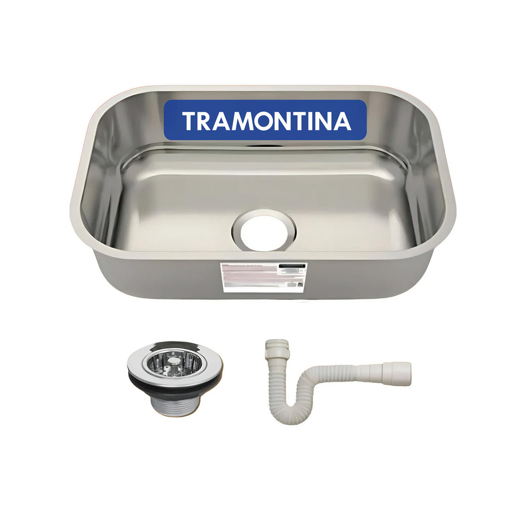 Cuba Retangular Tramontina Inox 56x34 Com Válvula E Sifão Completa P/ Cozinha De Embutir	 em Oferta na Shopee