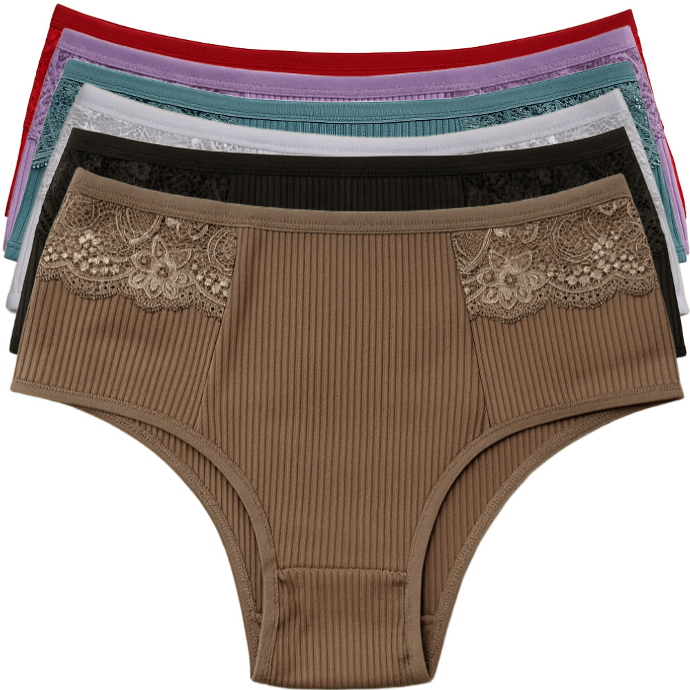 Kit 6 Calcinha Feminina Canelada Confortável Lingerie Básica Com Renda Forro Algodão Calsinha