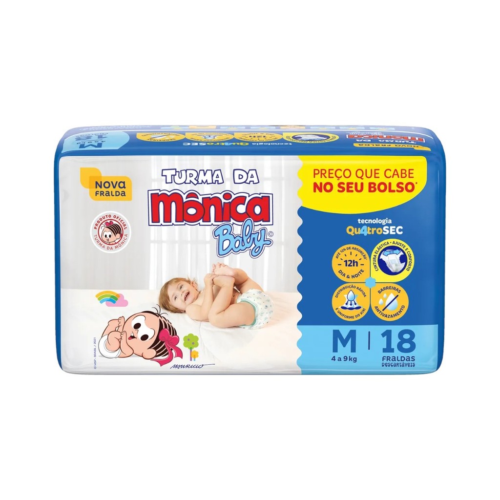 Fralda Turma da Monica Jumbinho M Pacote c/18un