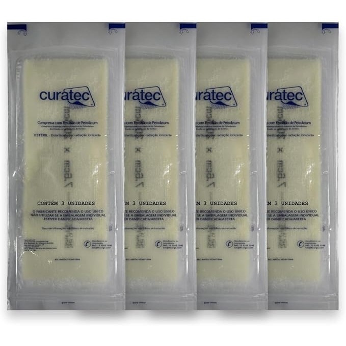 Kit com 4 Unidades Compressa de Emulsão de Petrolatum 7,6cm x 20,3cm com 3 Unidades Cada