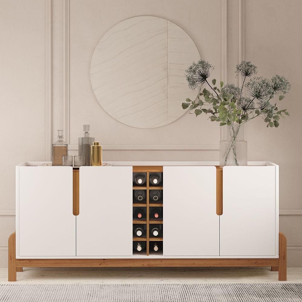Buffet Aparador 190cm 4 Portas e Adega Lizz  Branco/Cedro em Oferta na Shopee