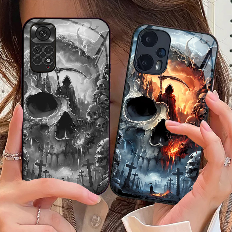 Preto Anjo Morte Demônio Vidro Caso De Telefone Para Xiaomi Redmi 12 4G 13C Nota 14 13 pro plus 12 12S 11 10 9 5G Capa