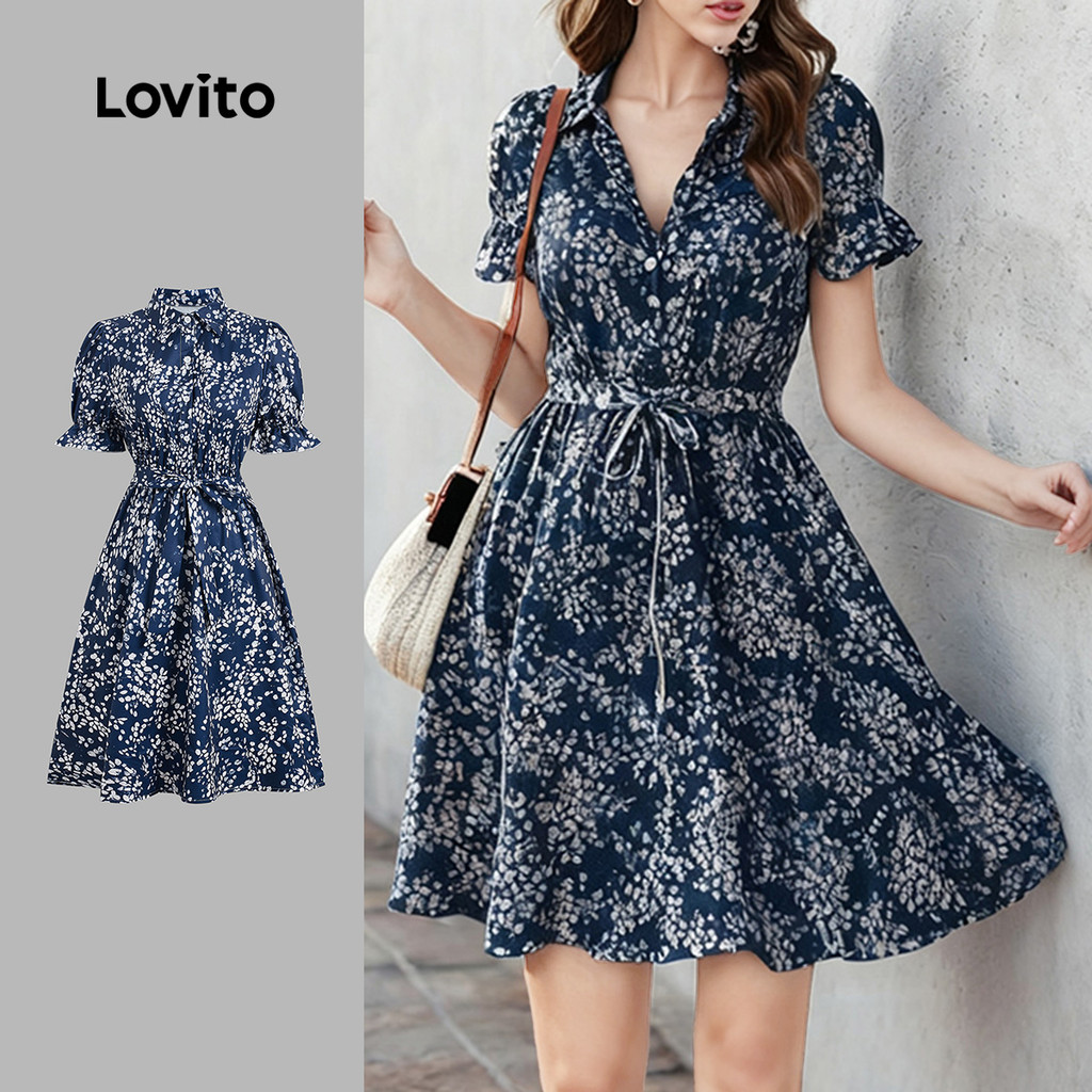 Lovito Vestido Casual com Botões para Primavera/verão para Mulheres L155ED880