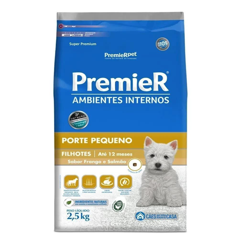 Ração Premier Pet Ambientes Internos Cães Filhotes Frango e Salmão 2.5kg em Oferta na Shopee