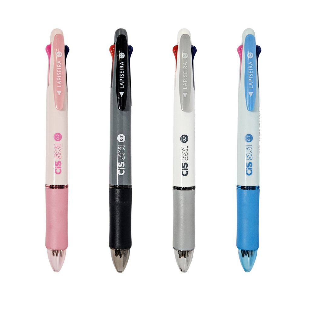 Caneta Esferográfica 4 Cores 0.7mm e Lapiseira 0.7mm Retrátil 5x1 CIS em Oferta na Shopee
