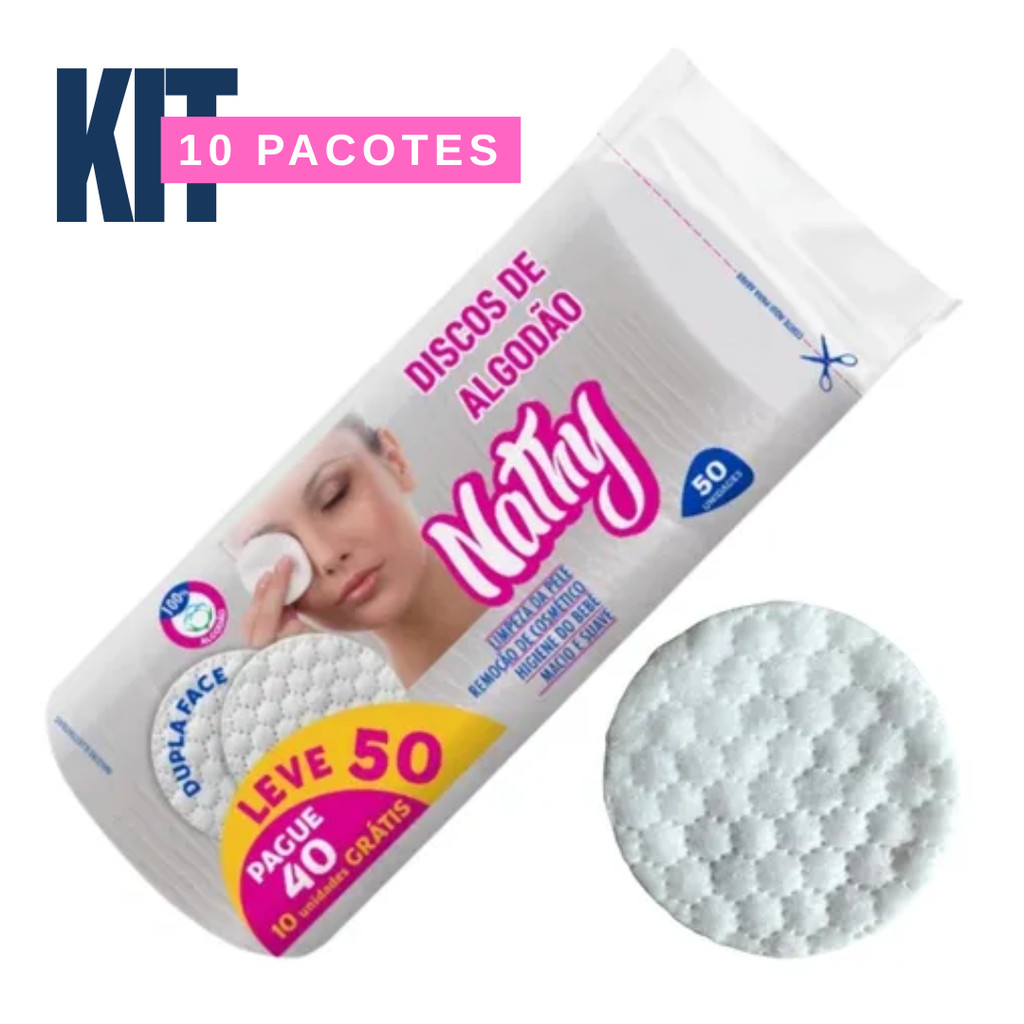 Kit 10 Algodao Disco Com 50 Un / Limpeza Facial Maquiagem