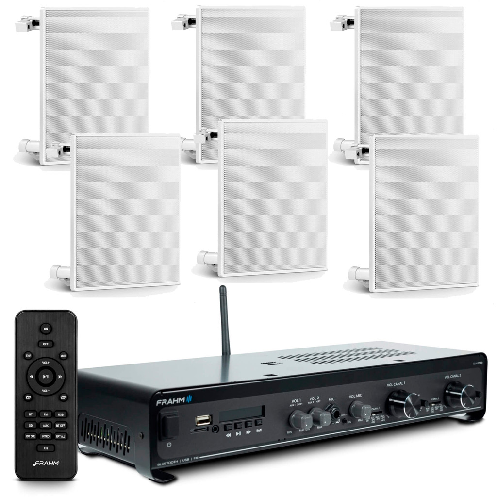Kit Som Ambiente Slim 2700 Teto Gesso Embutir Frahm + 6 Arandelas Brancas em Oferta na Shopee