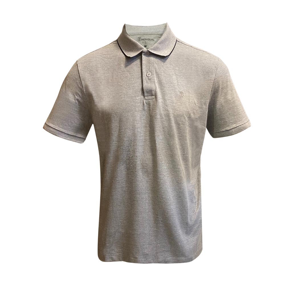 Camiseta Polo Individual Básica Cinza Mescla com Friso