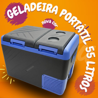 Geladeira Portátil Caminhão 55 KID55 Compressor -20°C Quadrivolt 12V 24V 110V 220V 2 Portas Ônibus Van Motorhome