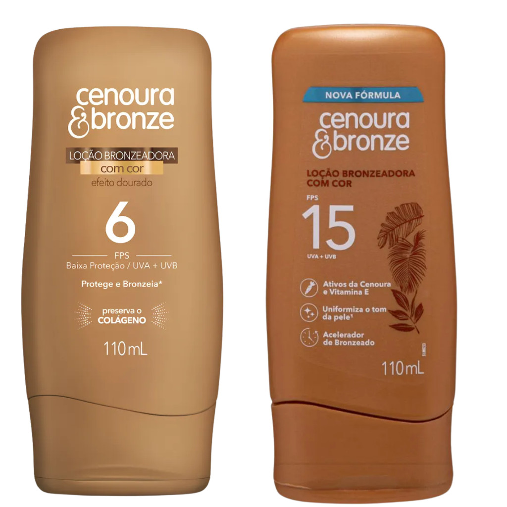 Kit Bronzeador Cenoura e Bronze FPS6 e FPS15 110ml Uva/Uvb