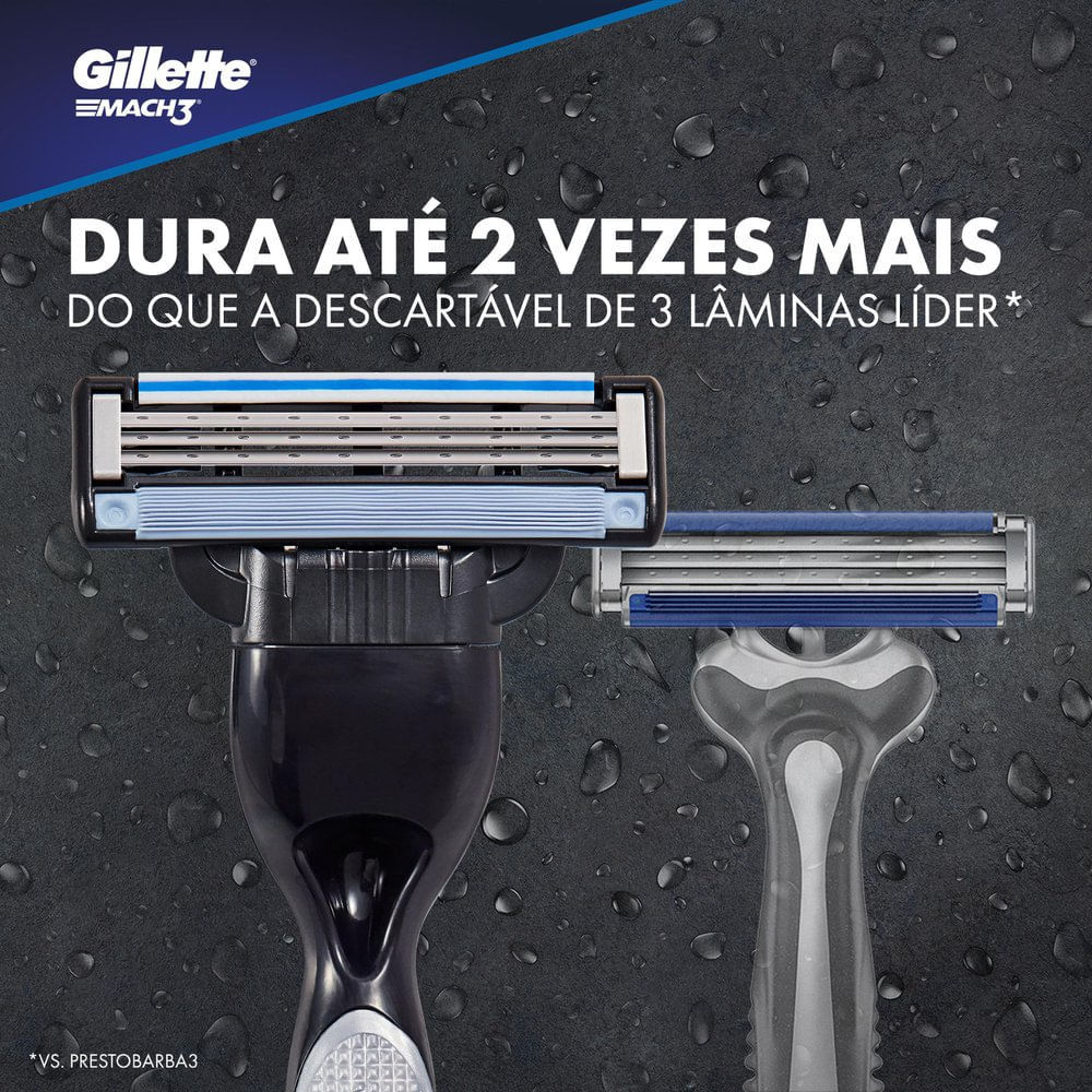 Detalhes do Aparelho de Barbear Gillette Mach3 Regular + 1 Carga