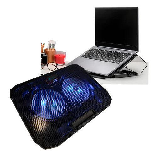 Cooler Notebook Suporte Mesa Base Vertical 2 Fan's Silencios Preto Rgb