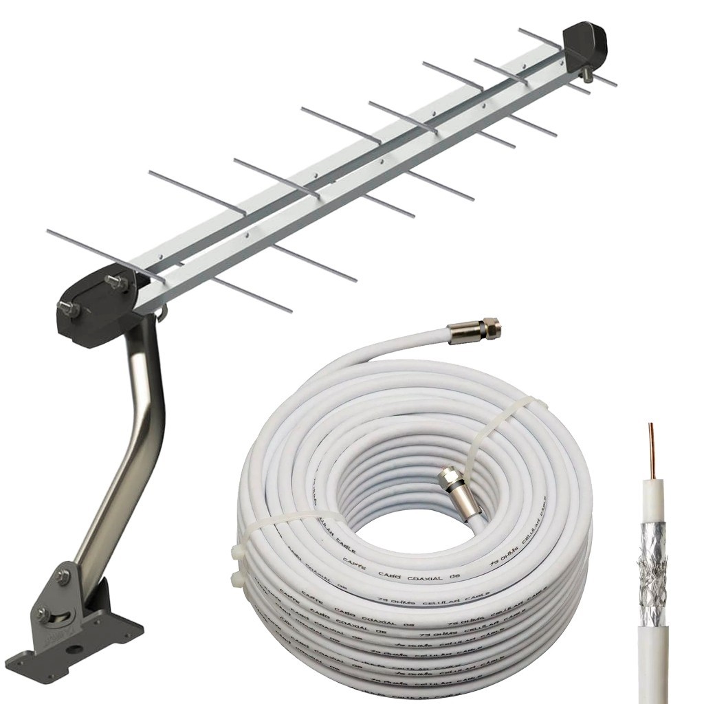 Kit Antena Digital Externa Log 16 + 8 Mts Cabo + Suporte