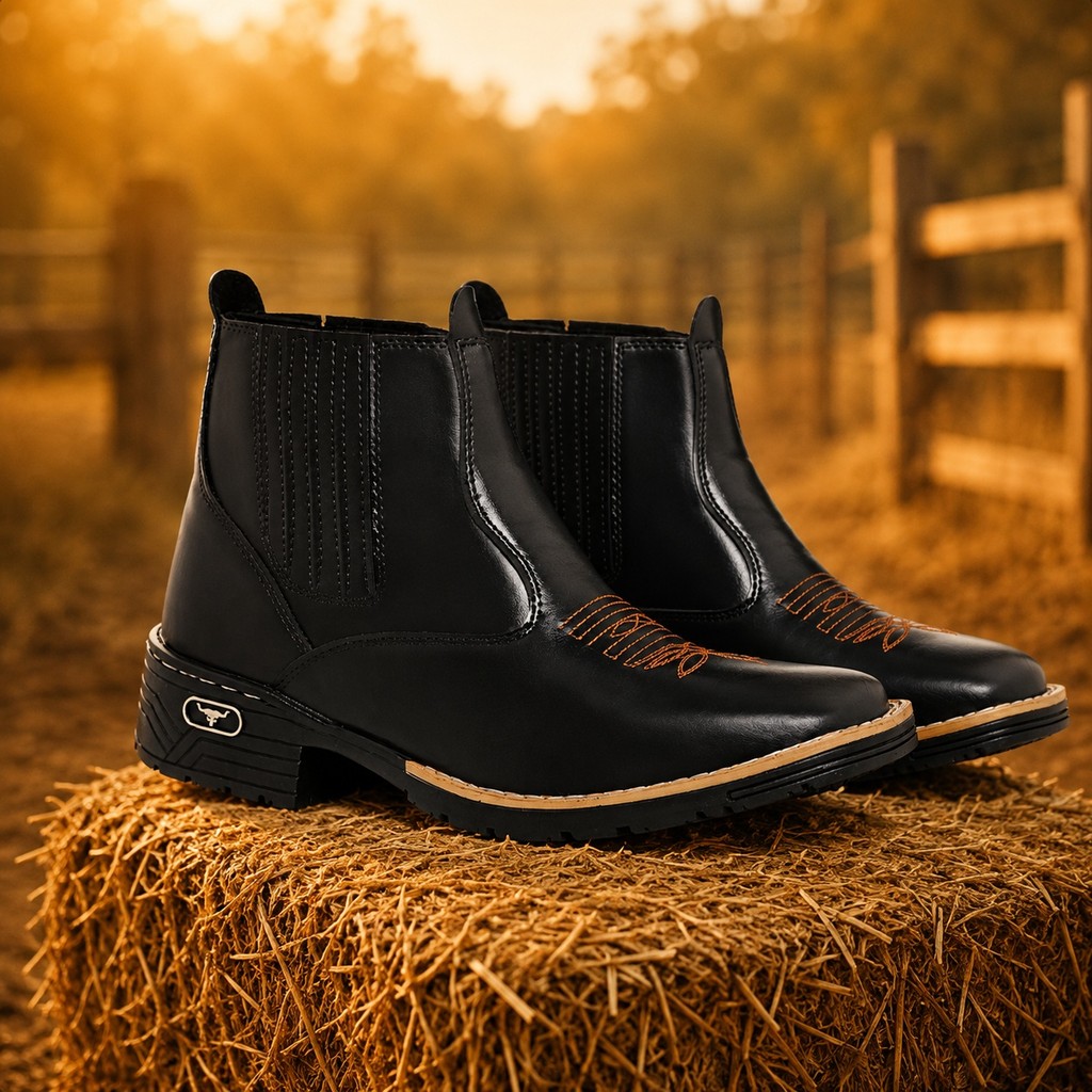 Botina Masculina Bota Texana Chelsea Country Confortável Em Couro Eco