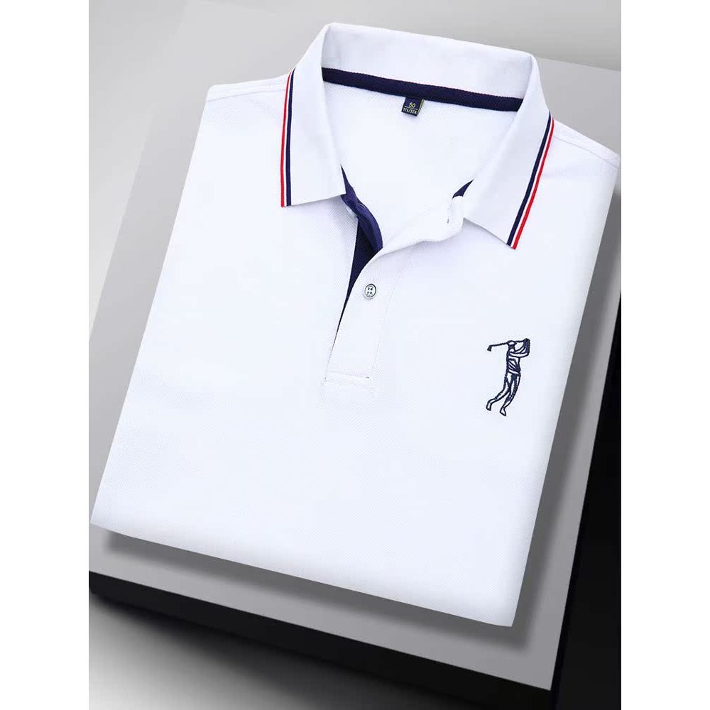 Primavera verão marca High-End de manga curta camiseta masculina lapela puro algodão roupas superiores Paul bordado meia