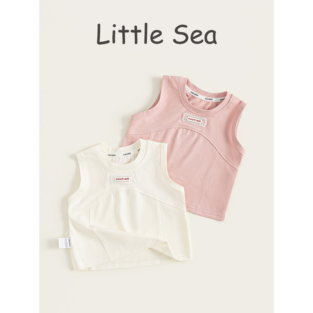 Verão ins estilo esportivo moda All-Match estilo fino crianças simples topo único puro algodão camiseta meninas sem mang