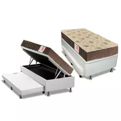 Cama Box Baú c/Auxiliar Solteiro: Colchão Espuma Orthoflex D33 Comfortpedic Line + Base CRC Courano White(88x188)