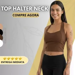 Regata Feminina Top Halter Cropped Frente Única Costas Nuas Halter Neck Verão Tendência Suplex