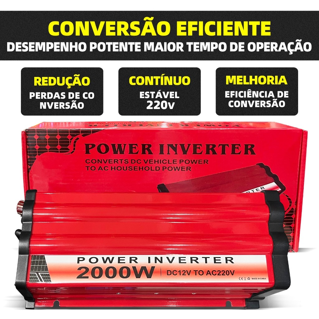 Lnversor De Energia CC Para CA De 220V e 2000W Adequado Para Eletrodomésticos e Veículos.