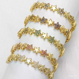 Pulseiras Grossas De Estrela De Cristal Fúcsia Para Mulheres , De Pentagrama Banhadas A Ouro , Joias Delicadas brtj10