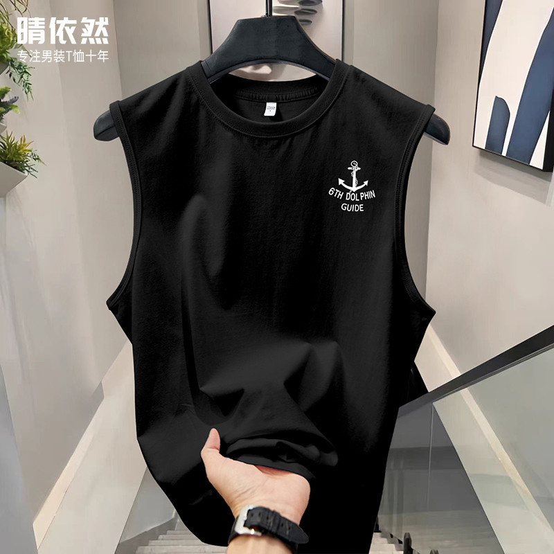 Verão puro algodão na moda respirável Wicking colete esportes masculino sem mangas camiseta masculino solto colete molet