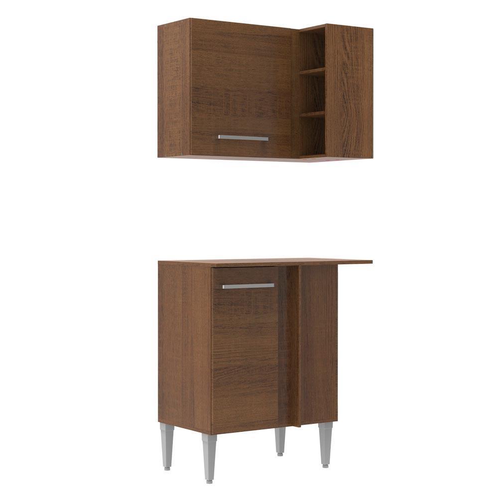 Kit Armário de Cozinha de Canto Reto 2 Portas com Armário Aéreo, Adega e Balcão Rustic Emilly Madesa XJ