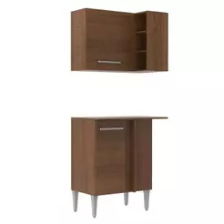 Kit Armário de Cozinha de Canto Reto 2 Portas com Armário Aéreo, Adega e Balcão Rustic Emilly Madesa XJ