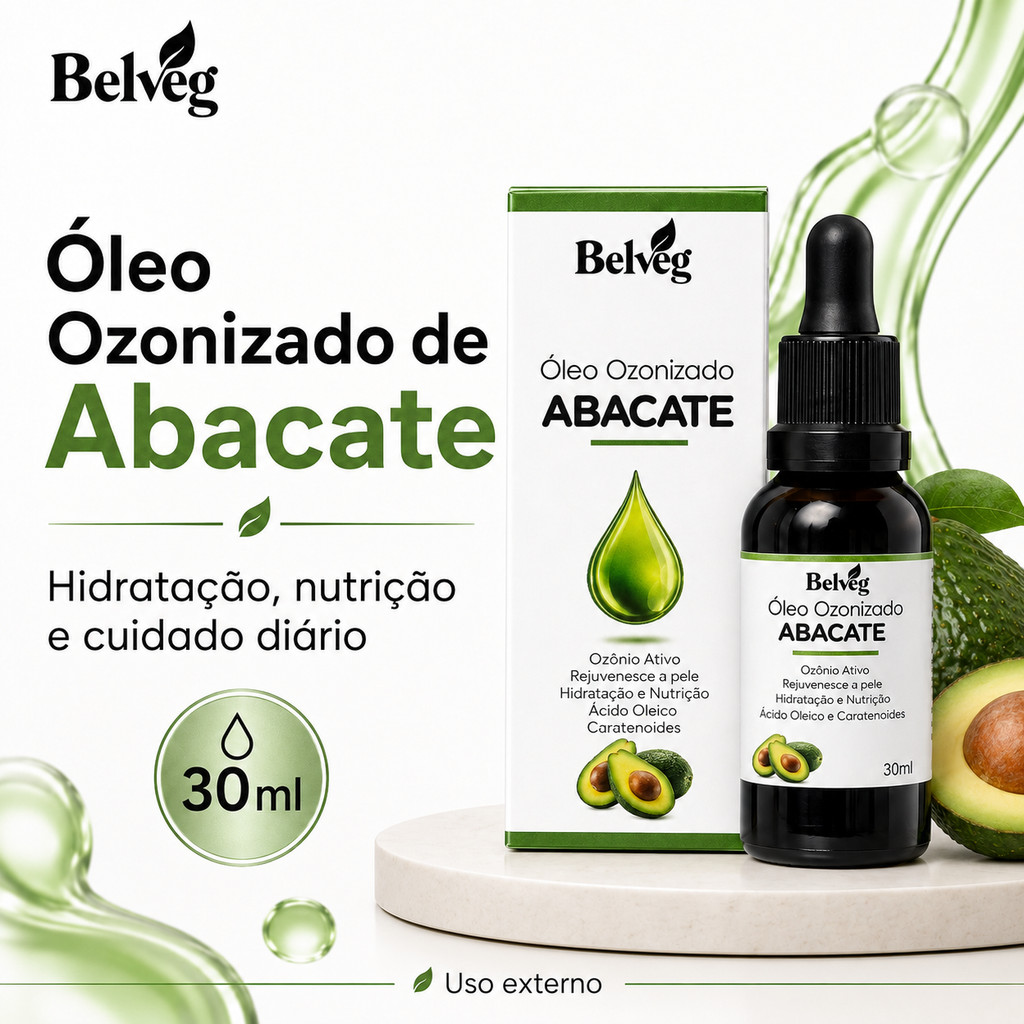 Kit até 3 Óleos de Abacate Ozonizado BELVEG 30ml Hidratante Para Pele Premium