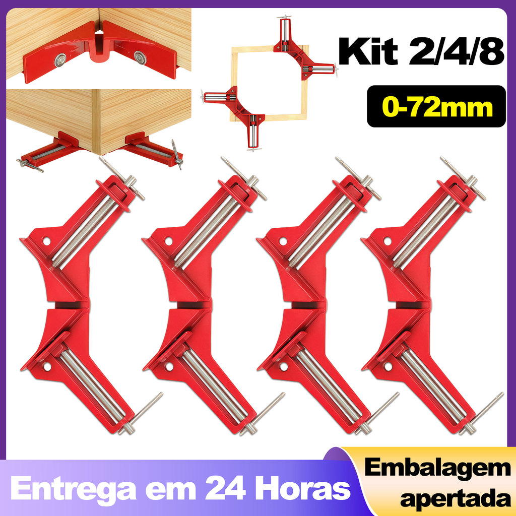 Kit 4 Grampo Sargento Angular 90 Graus 3 Polegadas 72mm Aço Cantoneira Marcenaria Reformas