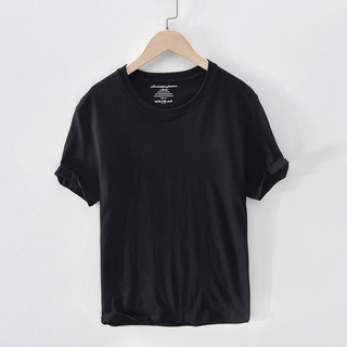 Novo estilo de verão masculino manga curta camiseta branco solto em torno do pescoço mostrando simples puro algodão topo