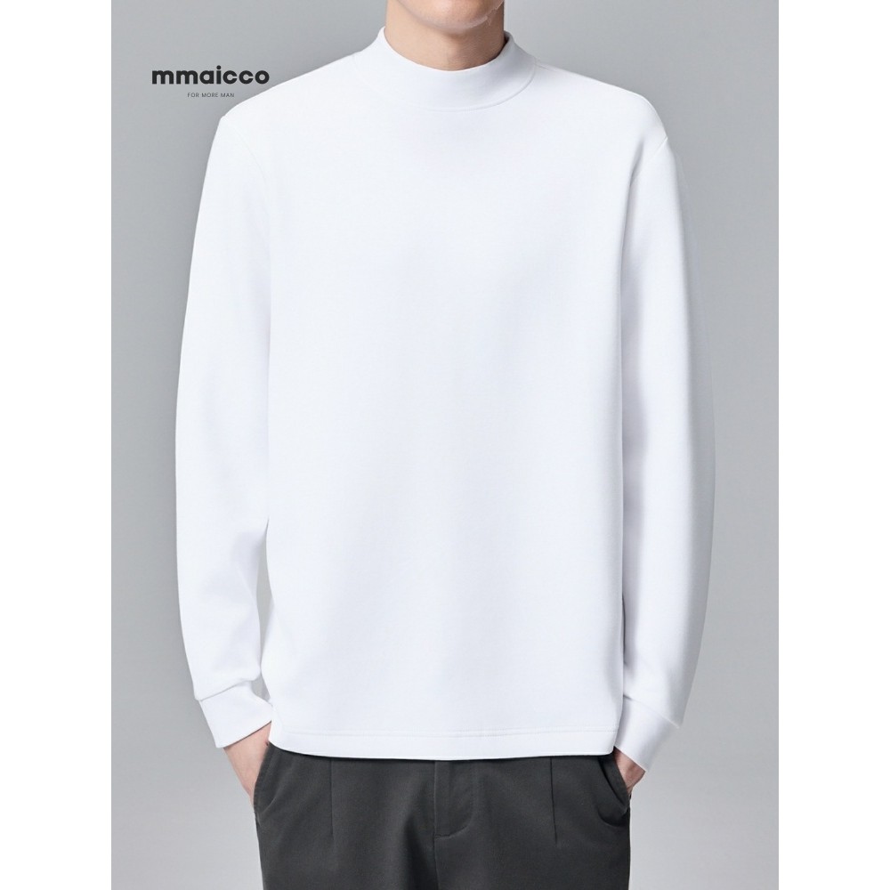Momaike roupas masculinas 300g 40 camiseta de manga comprida masculina 2024 outono inverno meia gola alta camisa de fund