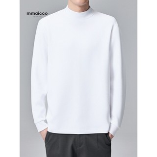 Momaike roupas masculinas 300g 40 camiseta de manga comprida masculina 2024 outono inverno meia gola alta camisa de fund