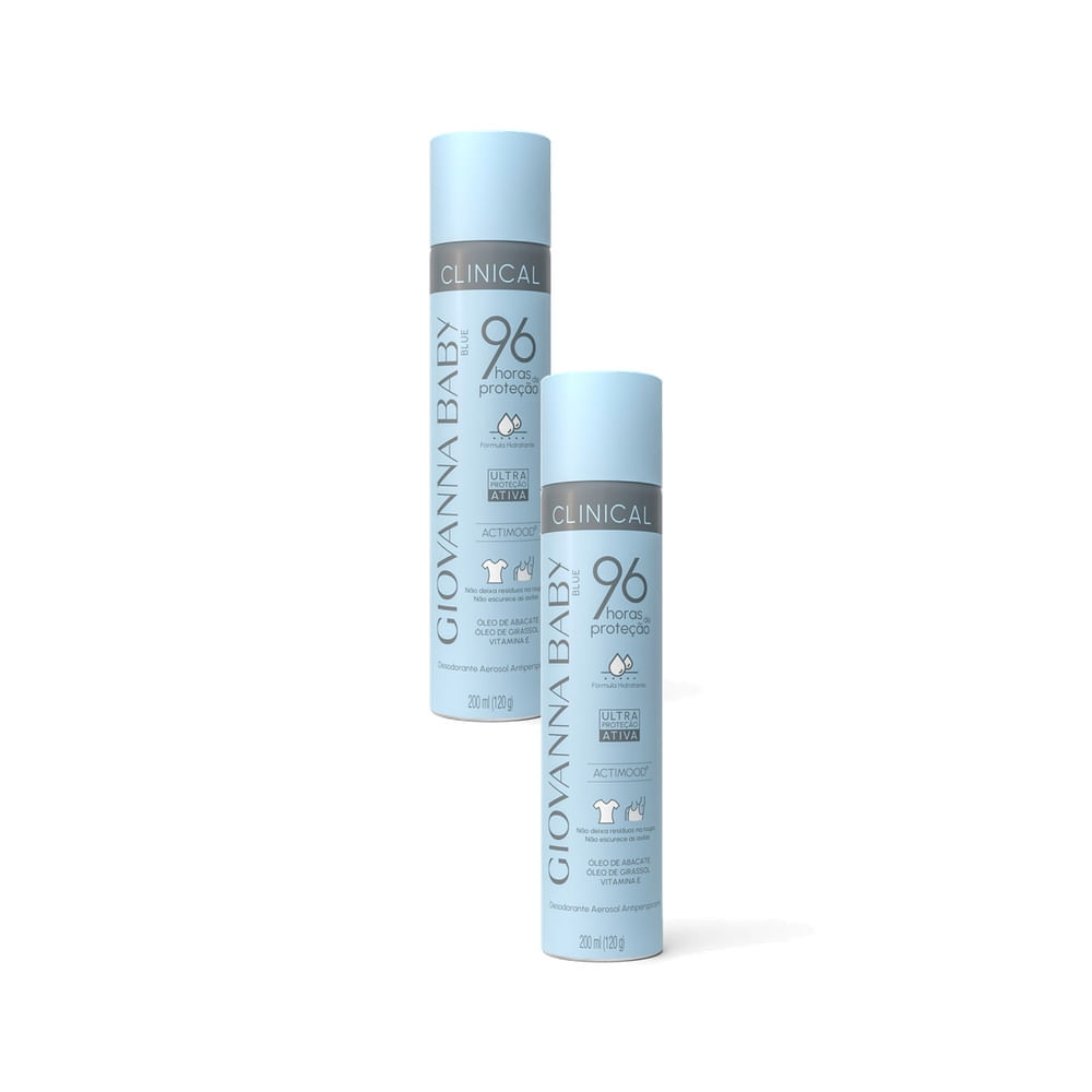 Kit 2 Desodorante Giovanna Baby Blue Clinical Aerosol 96 Horas de Proteção 200ml