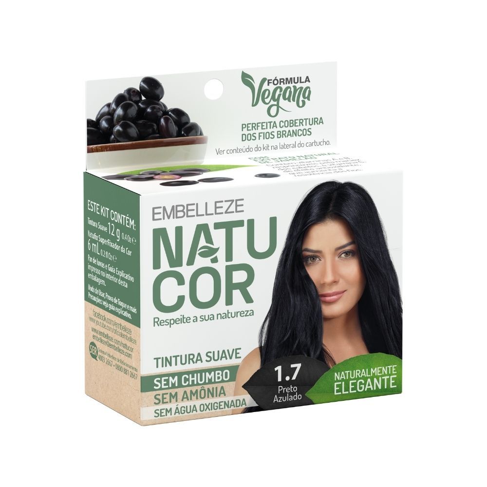 Tintura Pó Natucor Embelleze Preto Azulado 1.7 Kit