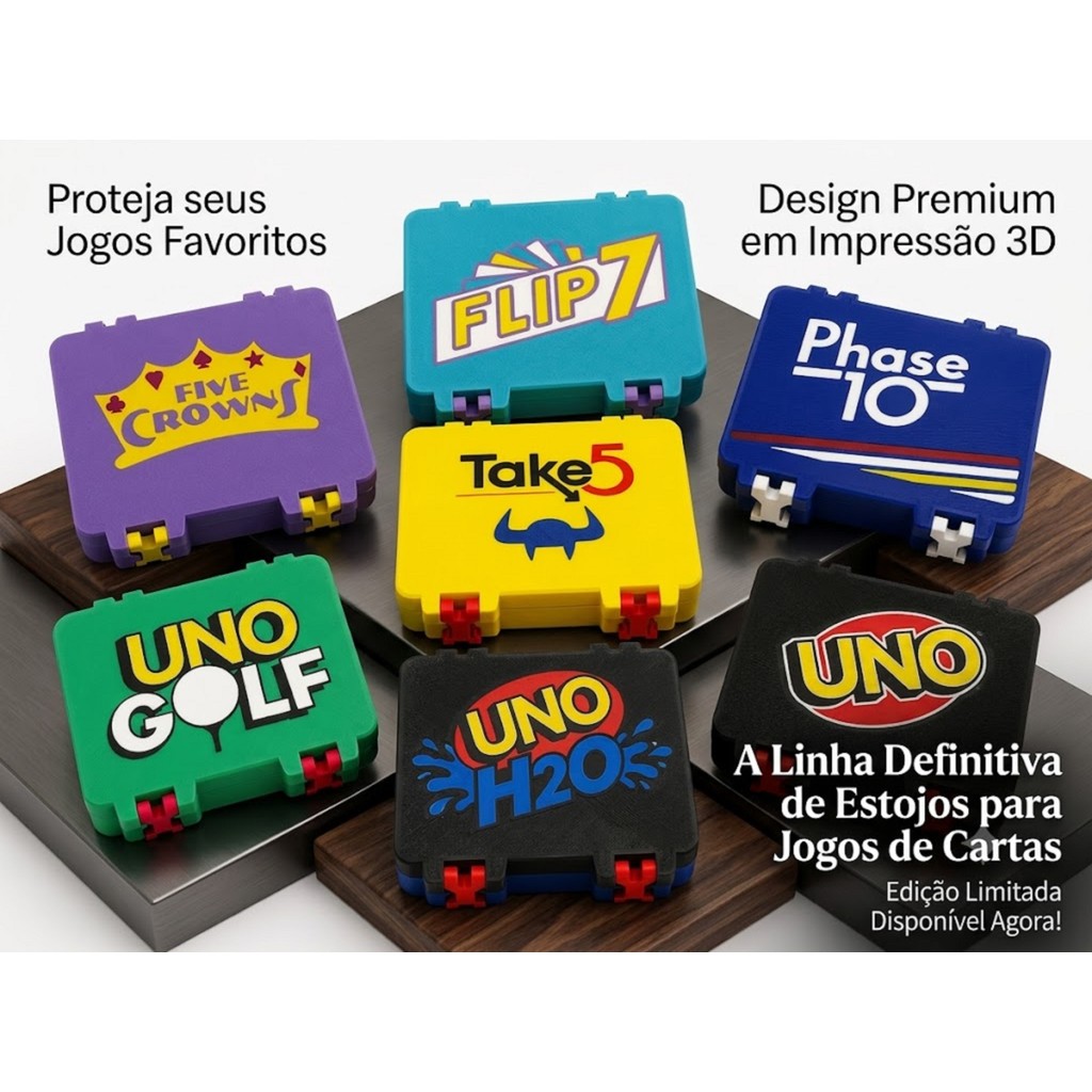 Caixa Porta Cartas para UNO e Jogos de Baralho | Estojo Organizador em Impressão 3D com Fecho