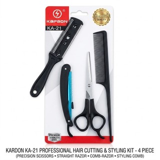 Conjunto Profissional de Barbeiro Tesoura Fio Navalha e Pente