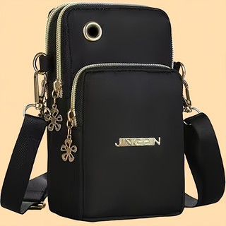 Bolsa mensageiro de Nylon leve, alça de ombro mensageiro ajustável, bolsa de mão preta pura, vedação com zíper, forro de