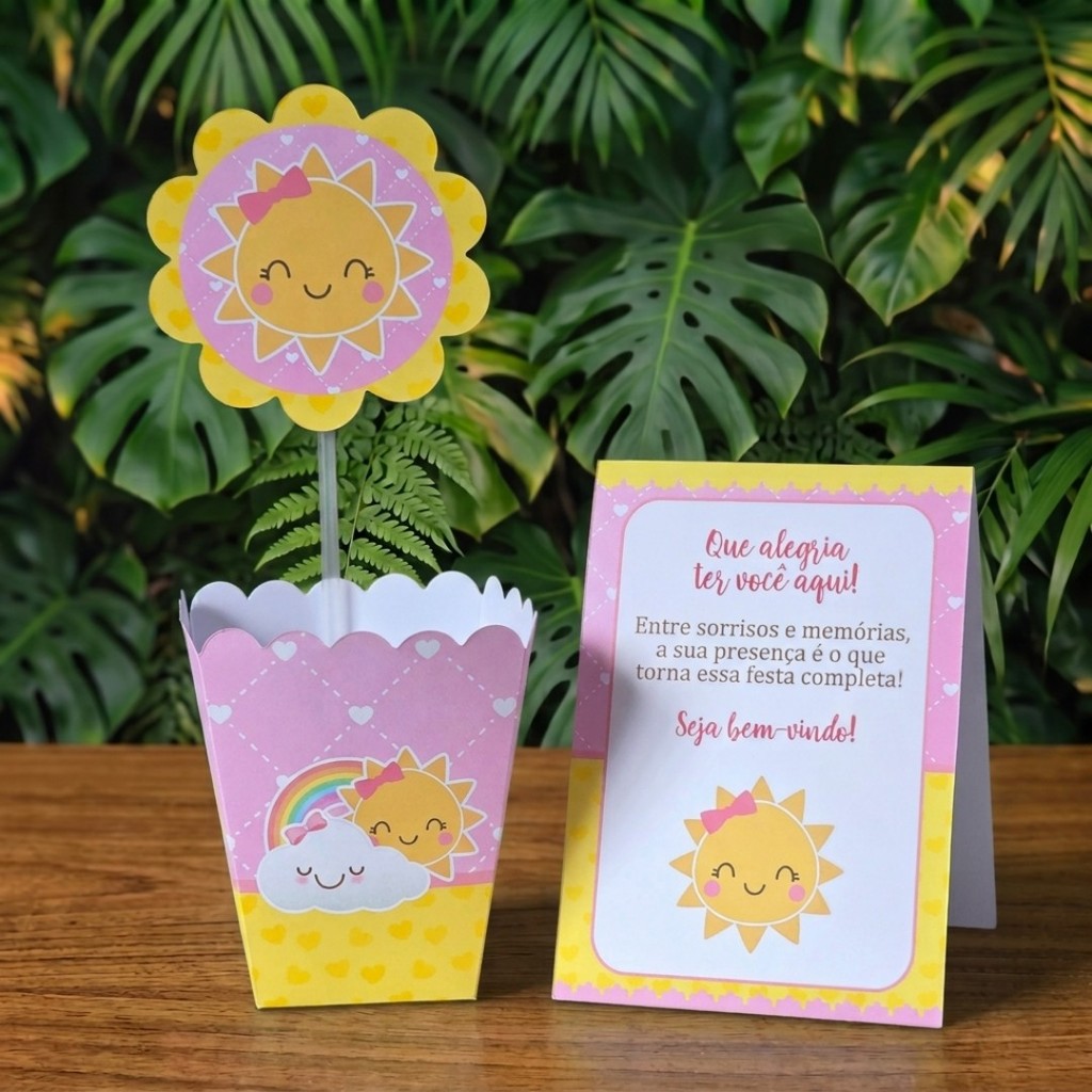 Centros de mesa + Plaquinhas RAIO DE SOL MENINA lembrancinhas personalizadas mimos para aniversario infantil decoração