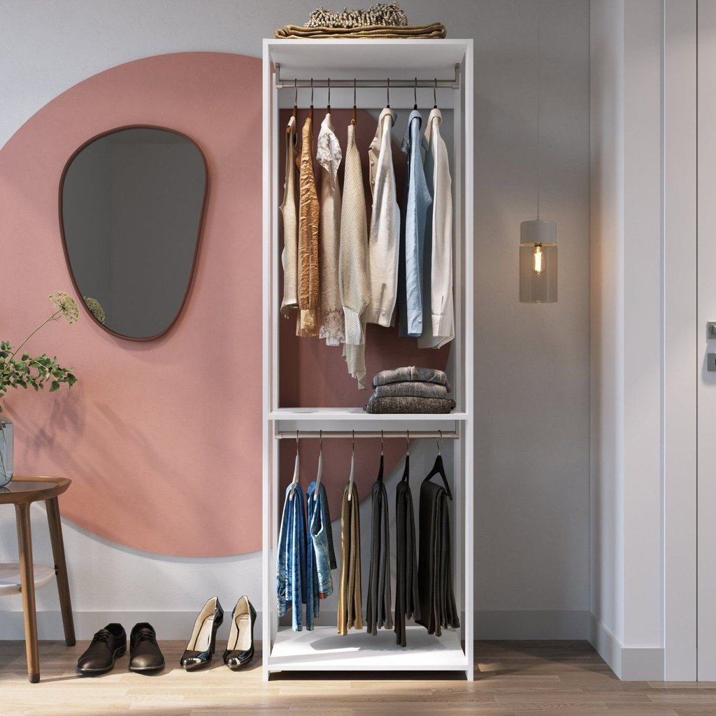 Módulo para Closet com Cabideiro e Prateleira 183x45x57cm Branco Branco