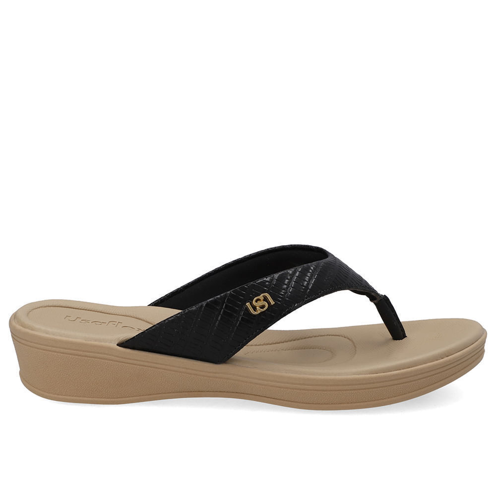 Chinelo Salto Plataforma Couro Preto