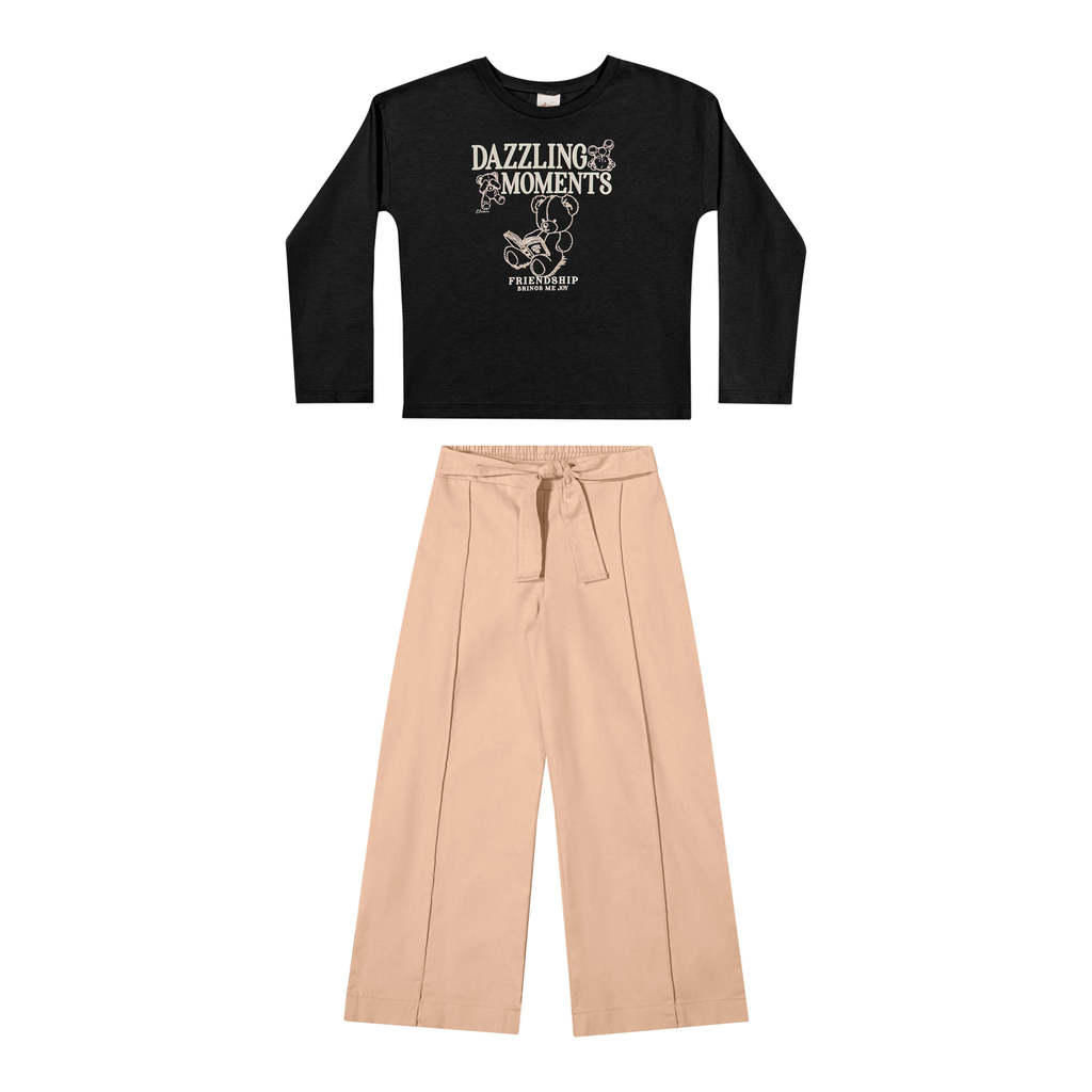 Conjunto Longo Infantil Menina Ursinhos Elian Preto