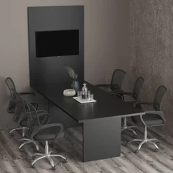 Kit com Mesa para Reunião 6 Lugares e Painel para TV até 37 Polegadas Preto Preto