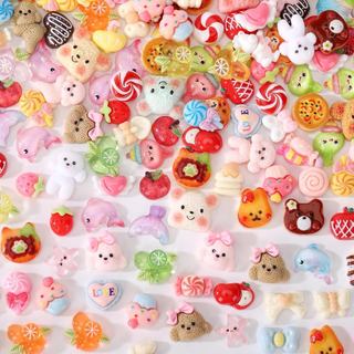 Conjunto de 124 Decorações de Slime Exquisitas e Feitas à Mão em Tamanho Grande – Com Temas de Ursos, Oceano, Frutas, Pe