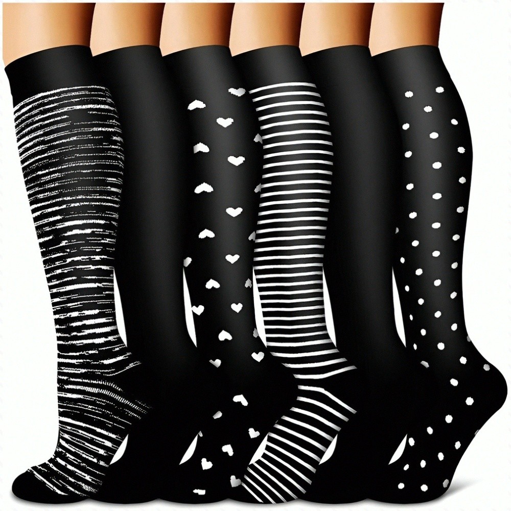 【Conforto Diário】[Suporte Ideal] Calcetines esportivos até o joelho, 6 pares. Meias de Compressão/Esporte/Saúde
