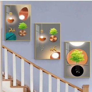 Pintura autoadesiva decoração de sala de estar pintura escada tripla sofá fundo pintura de parede luz luxo resta