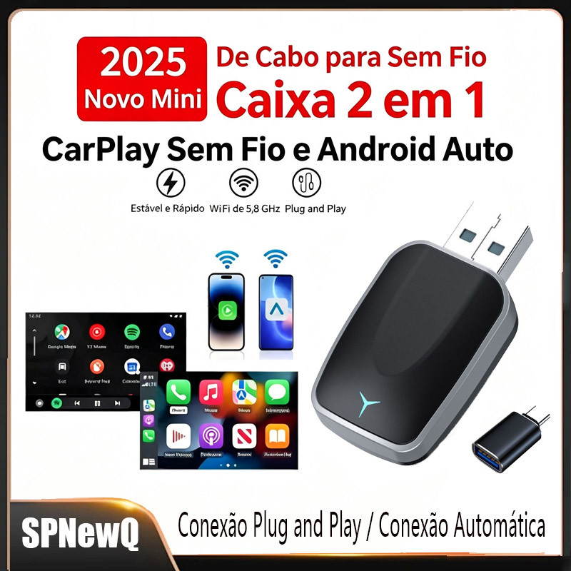 Conectar Ao CarPlay Sem Fio E Android Auto 2 Em 1 Mini Adaptador 5GHz WiFi5 Funciona Com 99 % Original/Carros Autom