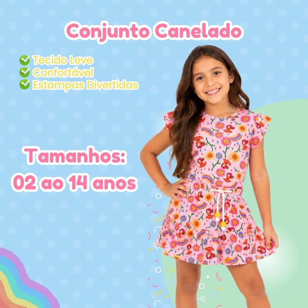 Conjunto Infantil Feminino Verão | Blusa + Short Saia Estampado | Moda Blogueirinha I Pietra
