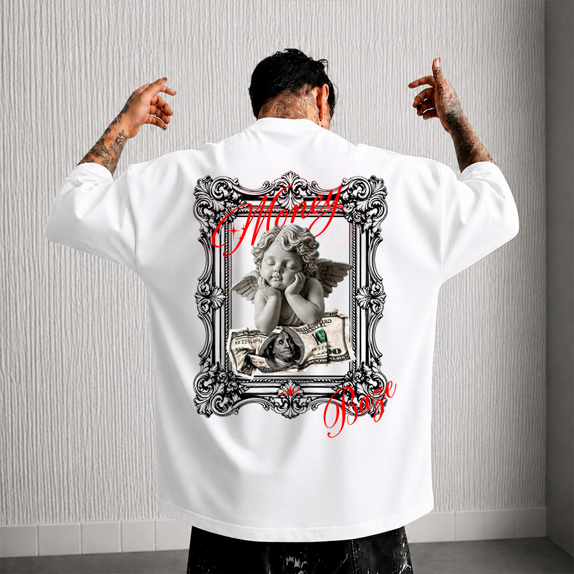Camiseta Oversized algodão 30.1 Masculina streetwear Estampado Money Angel  Baze Style Lançamento